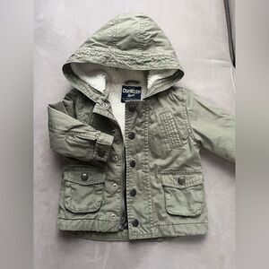 Osh Kosh 9M Green jacket, sherpa snd fleece lined.